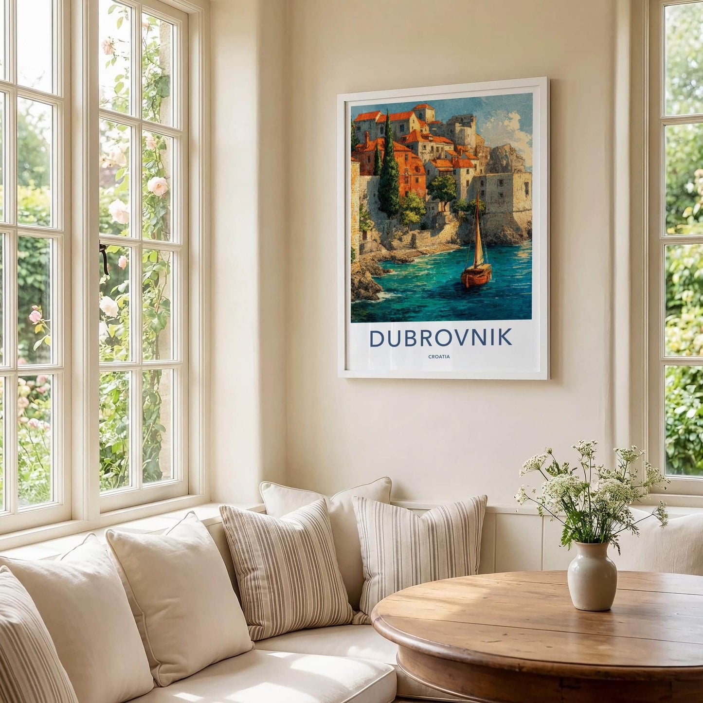Dubrovnik Poster - Croatia Travel Art - Coastal Town Sailboat Home Decor