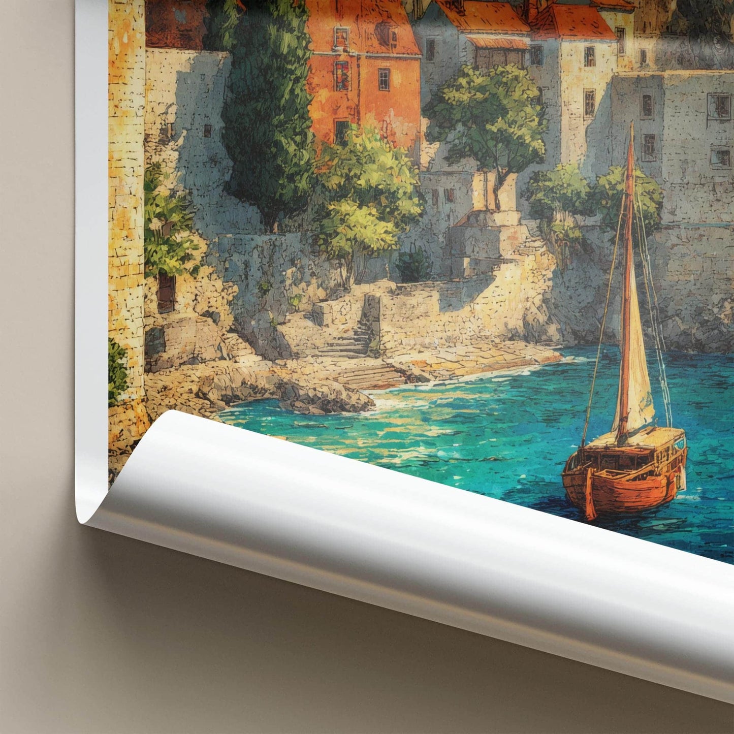 Dubrovnik Poster - Croatia Travel Art - Coastal Town Sailboat Home Decor