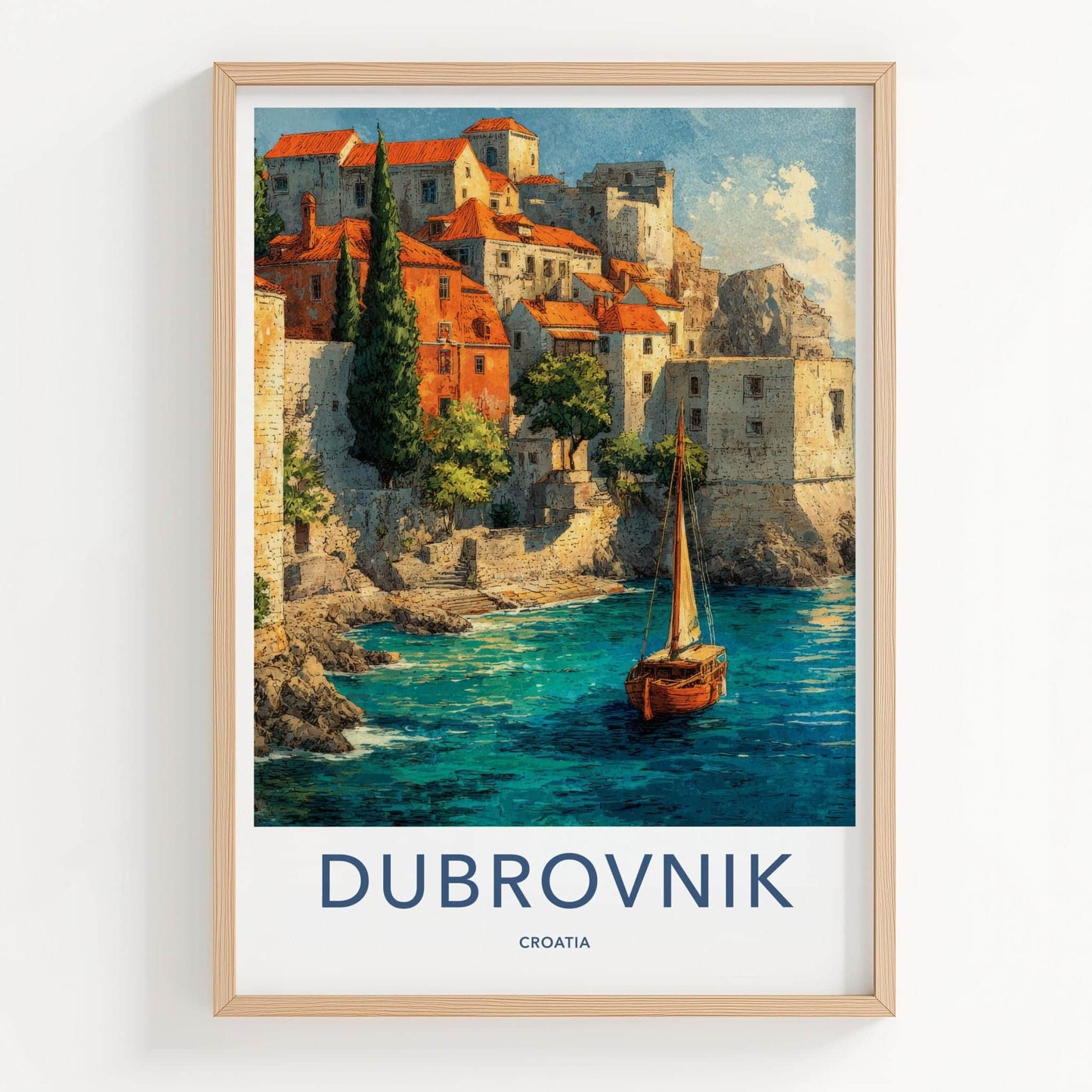 Dubrovnik Poster - Croatia Travel Art - Coastal Town Sailboat Home Decor