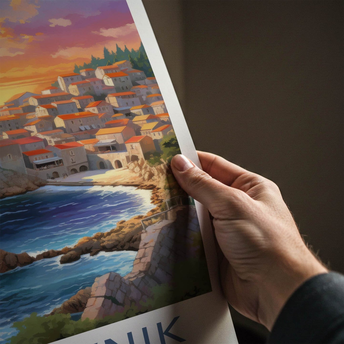 Dubrovnik Poster - Croatia Travel Art - Coastal Town Sunset Home Decor
