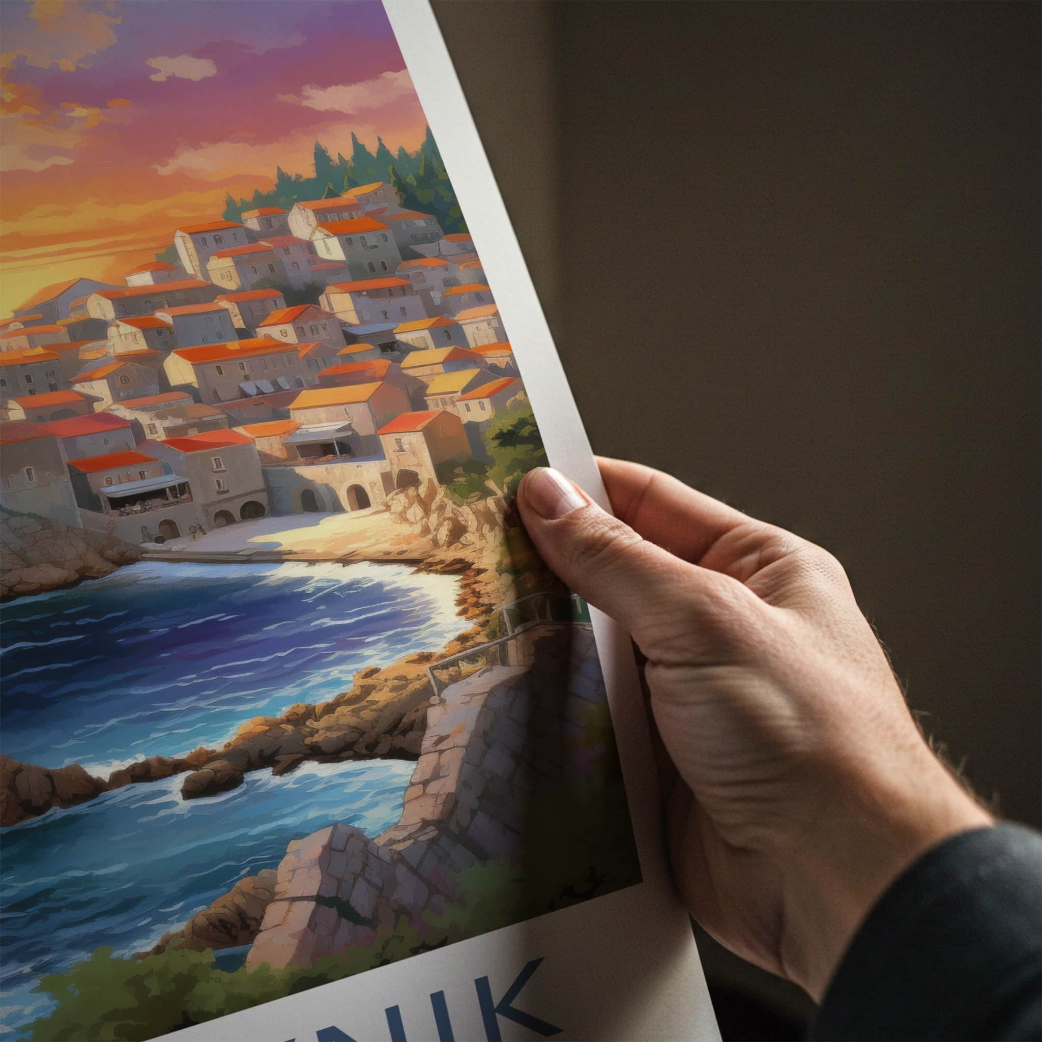 Dubrovnik Poster - Croatia Travel Art - Coastal Town Sunset Home Decor