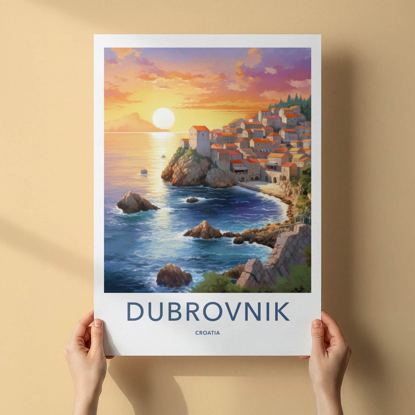 Dubrovnik Poster - Croatia Travel Art - Coastal Town Sunset Home Decor