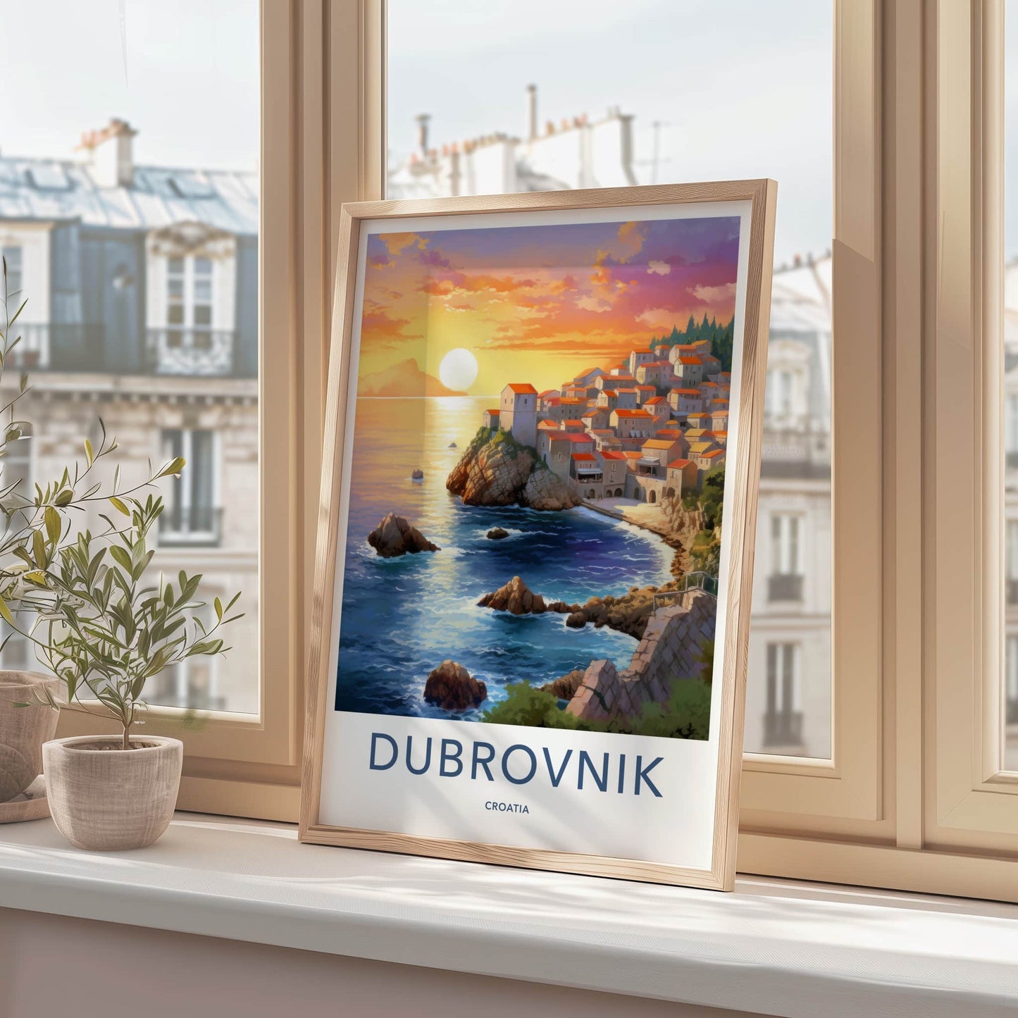 Dubrovnik Poster - Croatia Travel Art - Coastal Town Sunset Home Decor