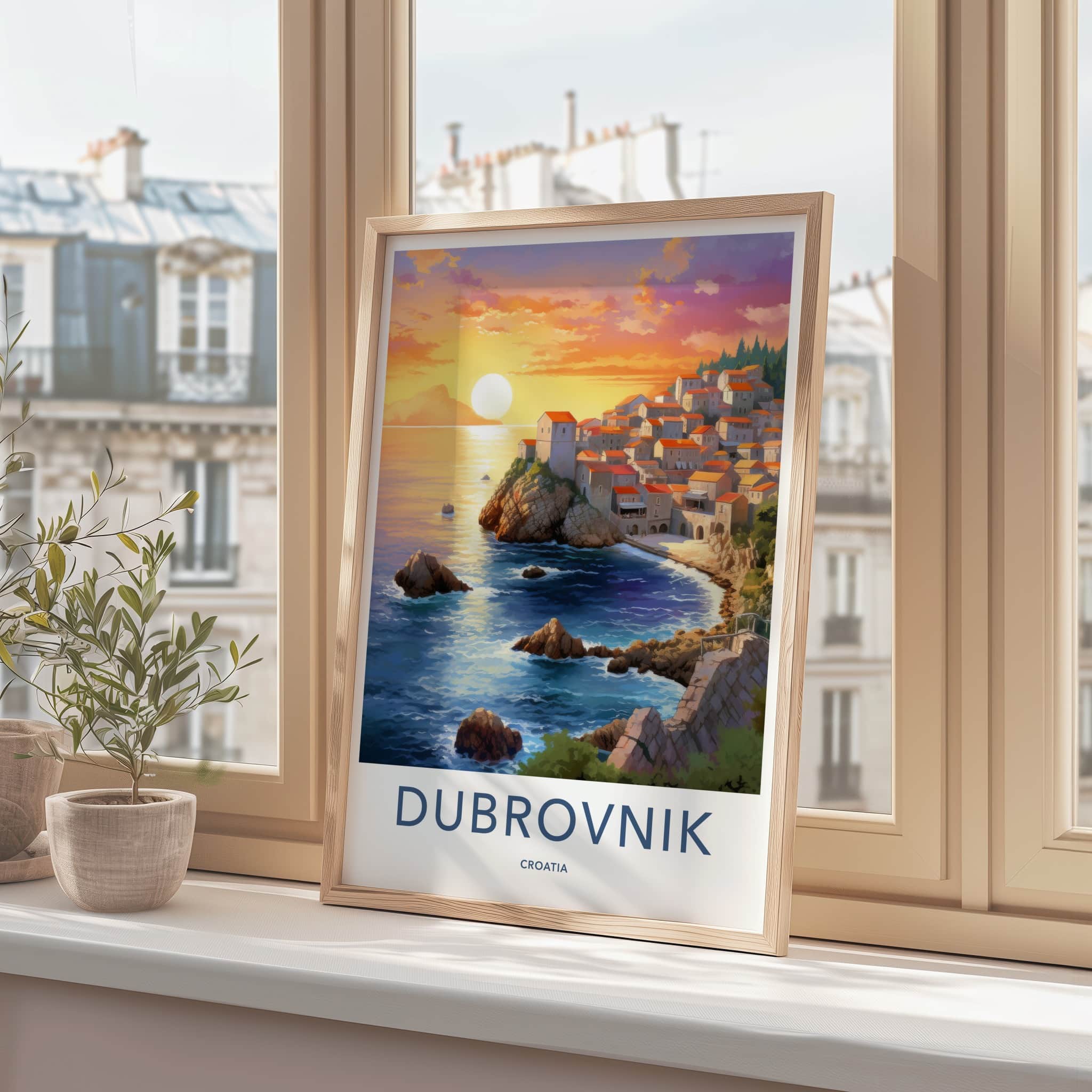 Dubrovnik Poster - Croatia Travel Art - Coastal Town Sunset Home Decor