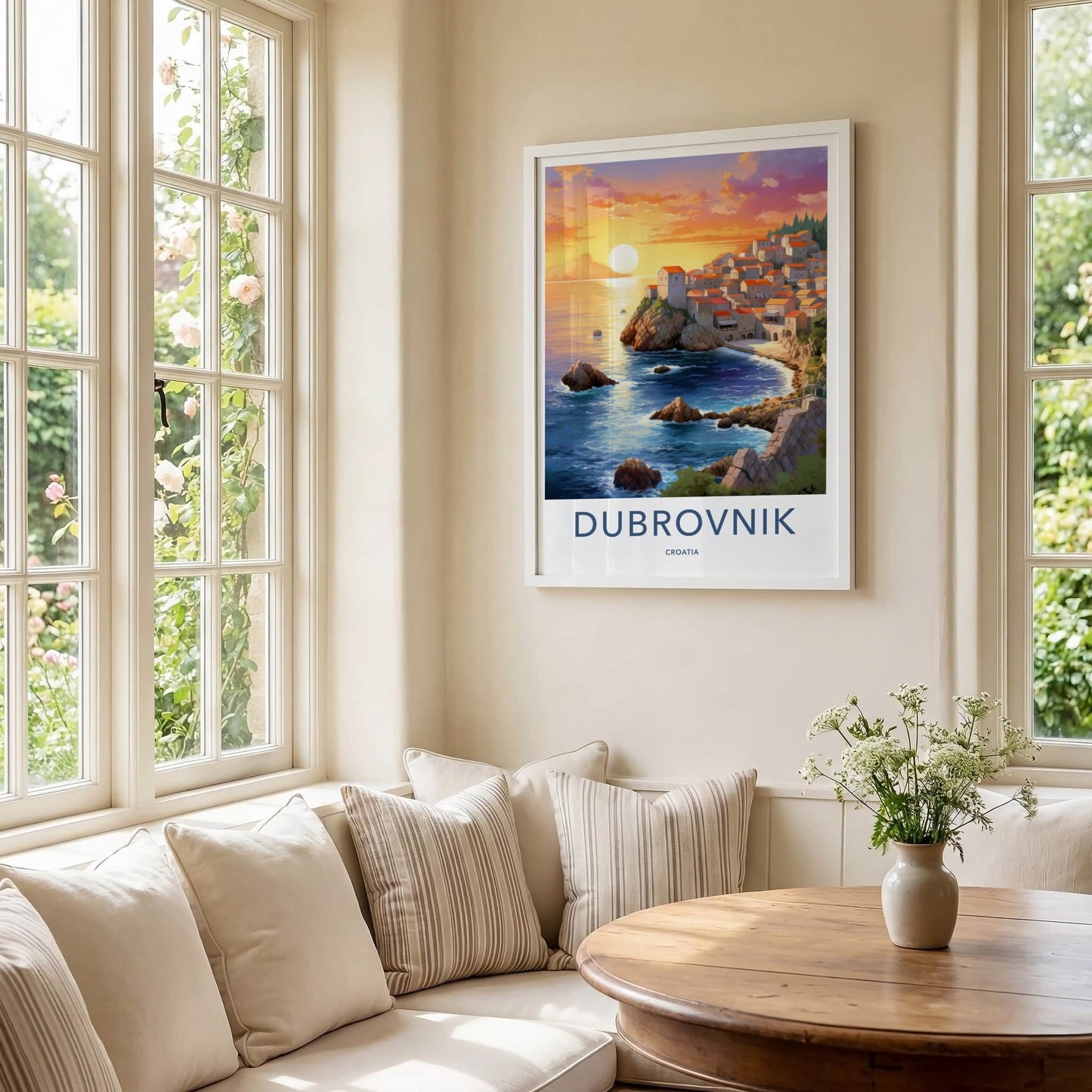 Dubrovnik Poster - Croatia Travel Art - Coastal Town Sunset Home Decor