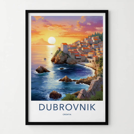 Dubrovnik Poster - Croatia Travel Art - Coastal Town Sunset Home Decor