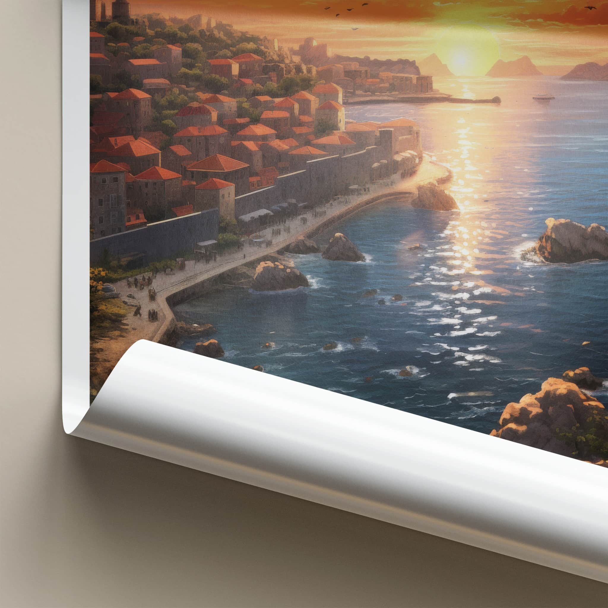 Dubrovnik Poster - Croatia Travel Art - Historic Coastal Sunset Home Decor