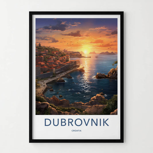 Dubrovnik Poster - Croatia Travel Art - Historic Coastal Sunset Home Decor