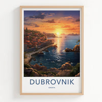 Dubrovnik Poster - Croatia Travel Art - Historic Coastal Sunset Home Decor