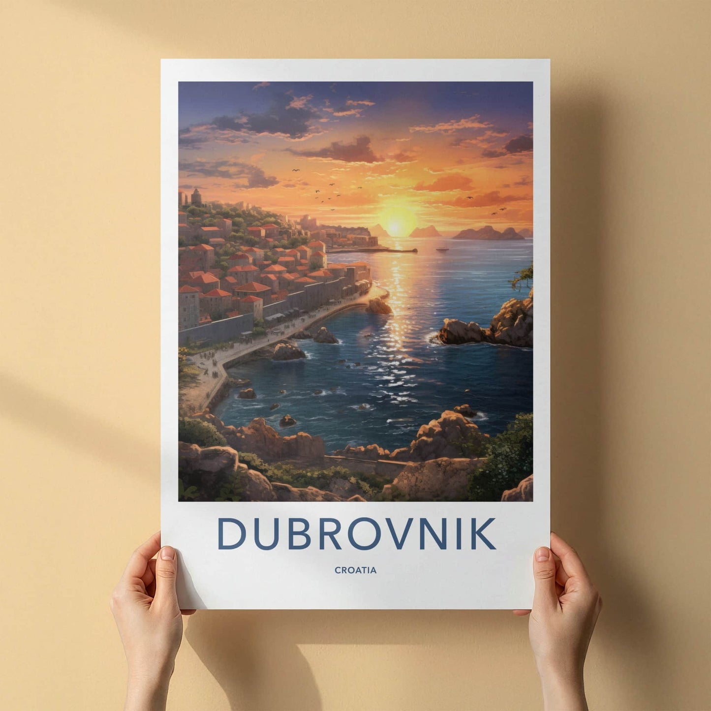 Dubrovnik Poster - Croatia Travel Art - Historic Coastal Sunset Home Decor