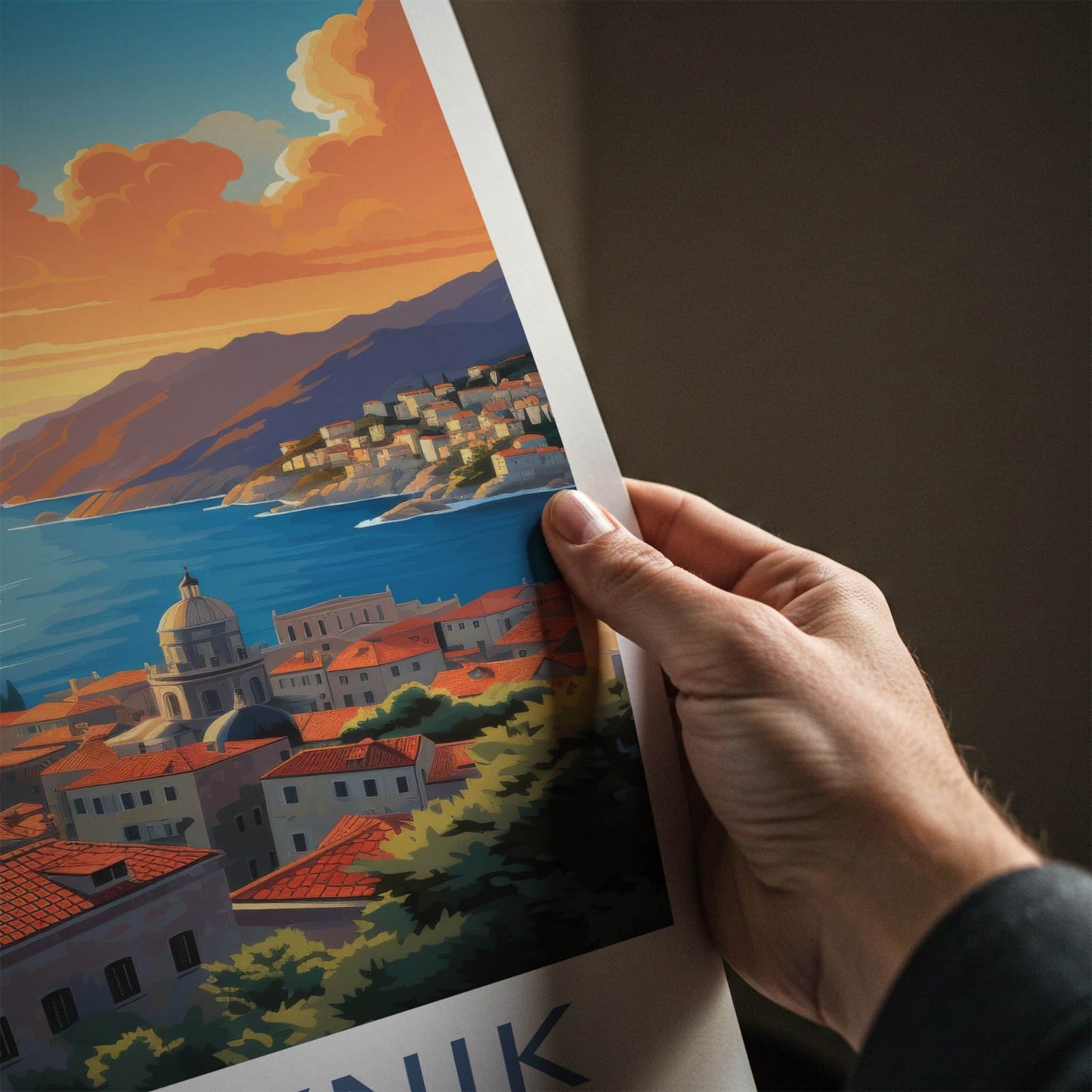 Dubrovnik Poster - Croatia Travel Art - Sunset Coastal City Home Decor