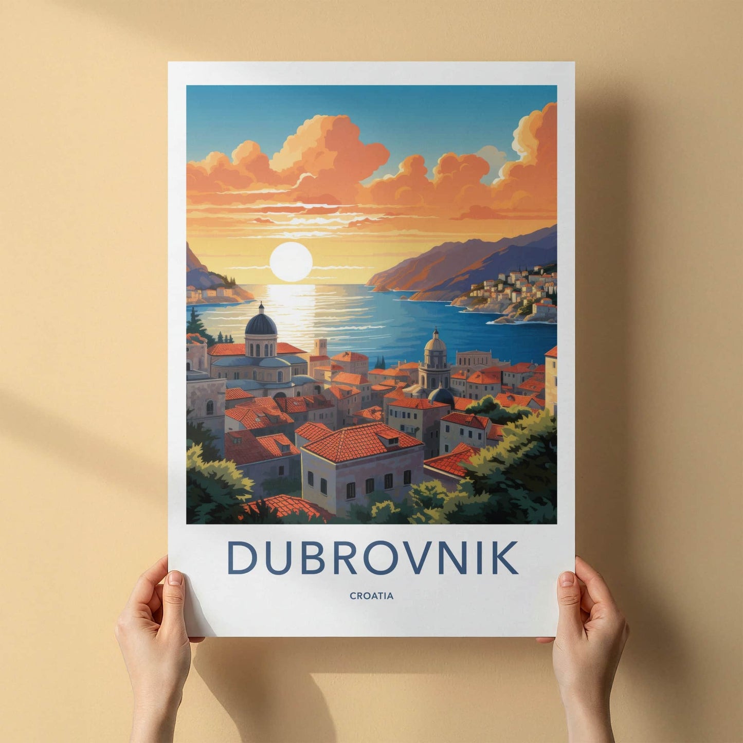 Dubrovnik Poster - Croatia Travel Art - Sunset Coastal City Home Decor
