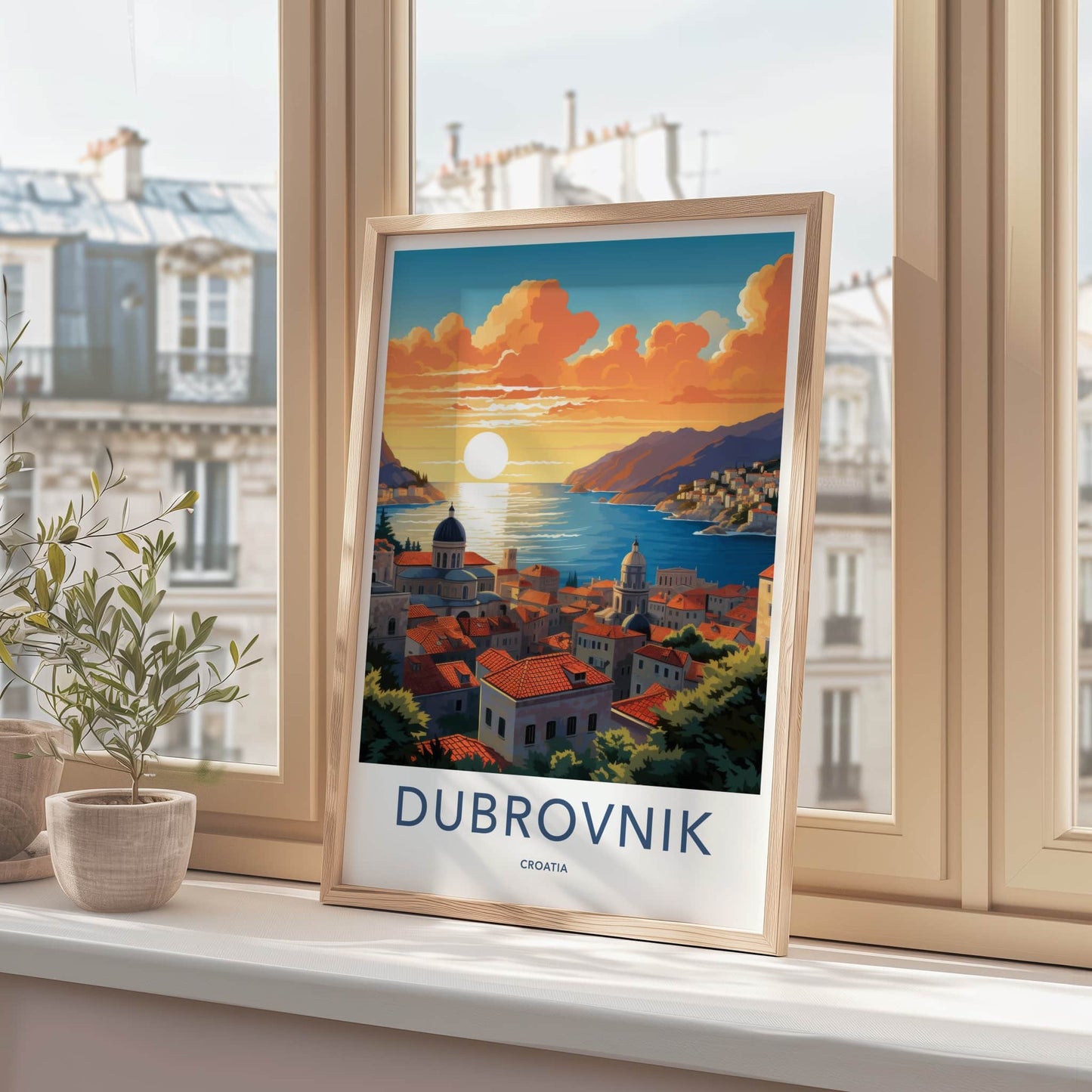 Dubrovnik Poster - Croatia Travel Art - Sunset Coastal City Home Decor