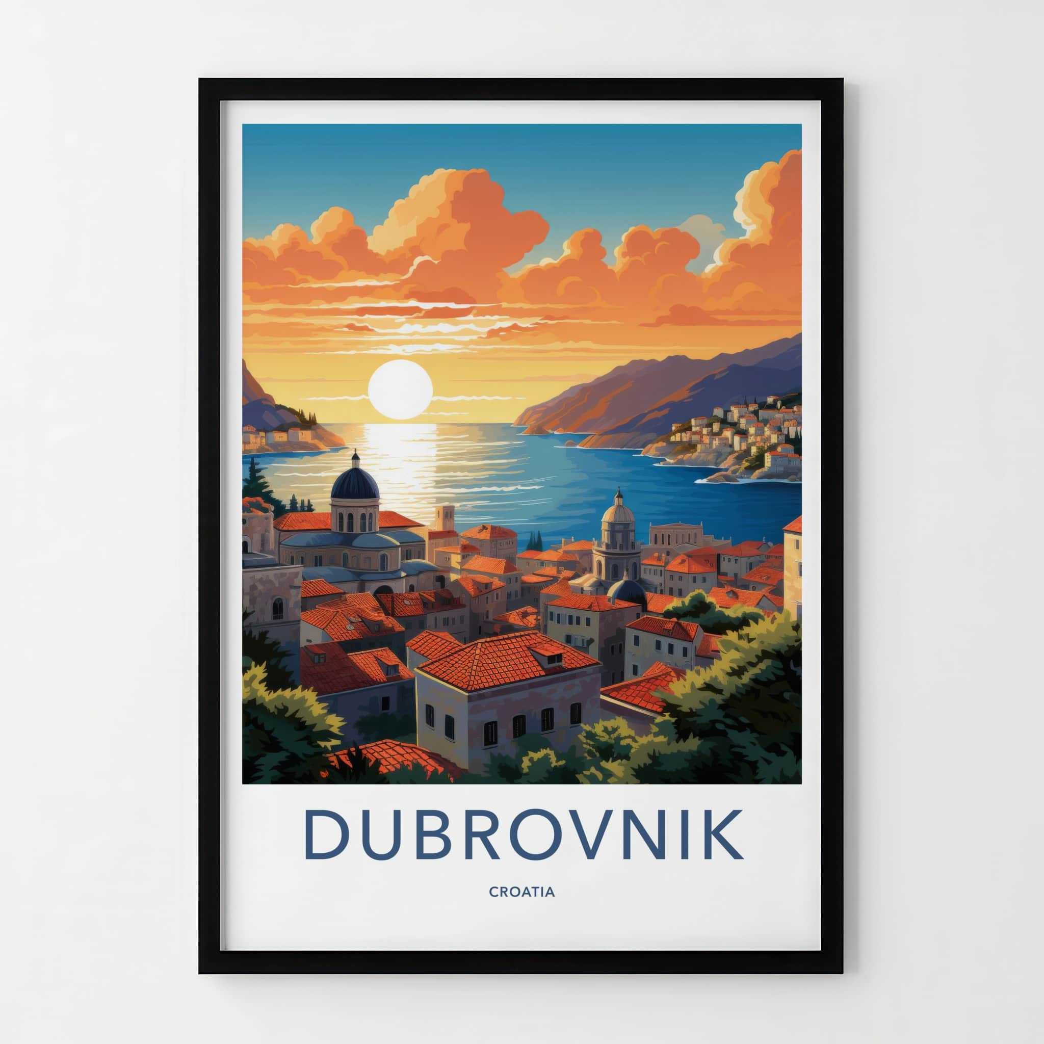 Dubrovnik Poster - Croatia Travel Art - Sunset Coastal City Home Decor