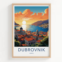 Dubrovnik Poster - Croatia Travel Art - Sunset Coastal City Home Decor