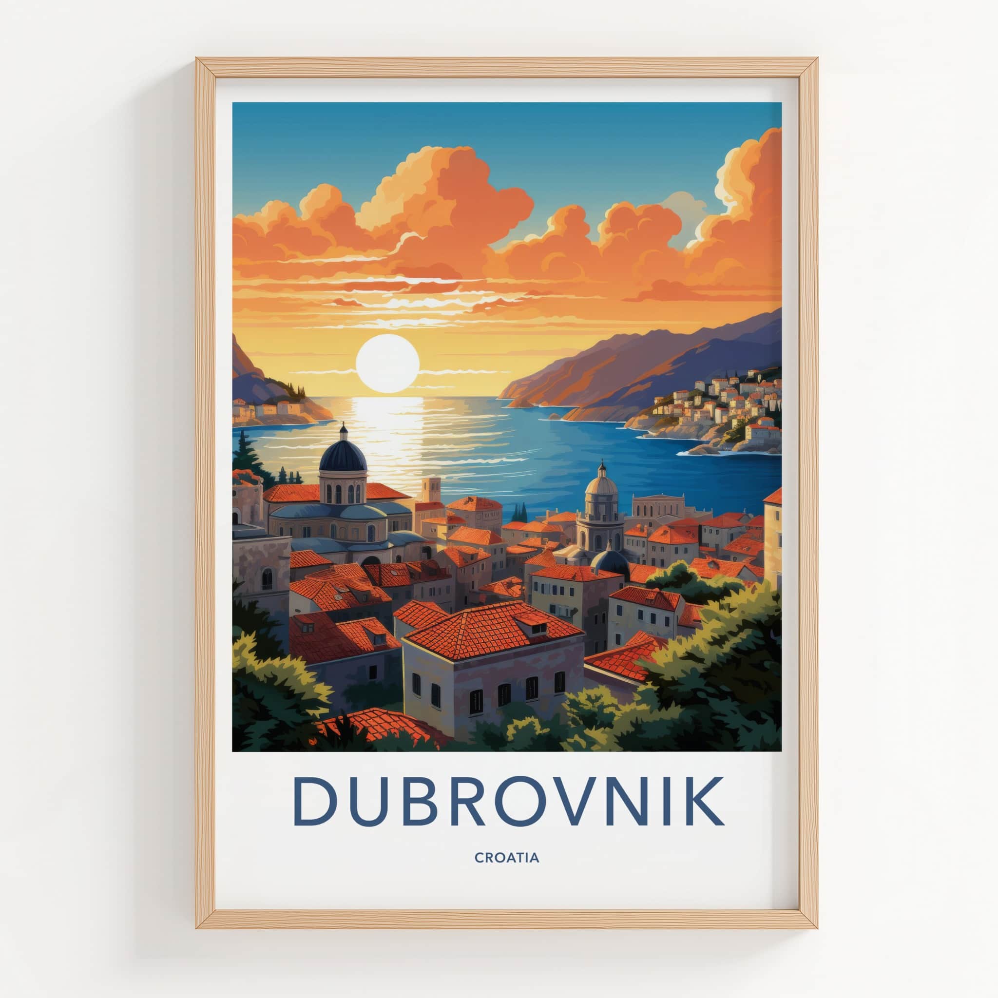 Dubrovnik Poster - Croatia Travel Art - Sunset Coastal City Home Decor