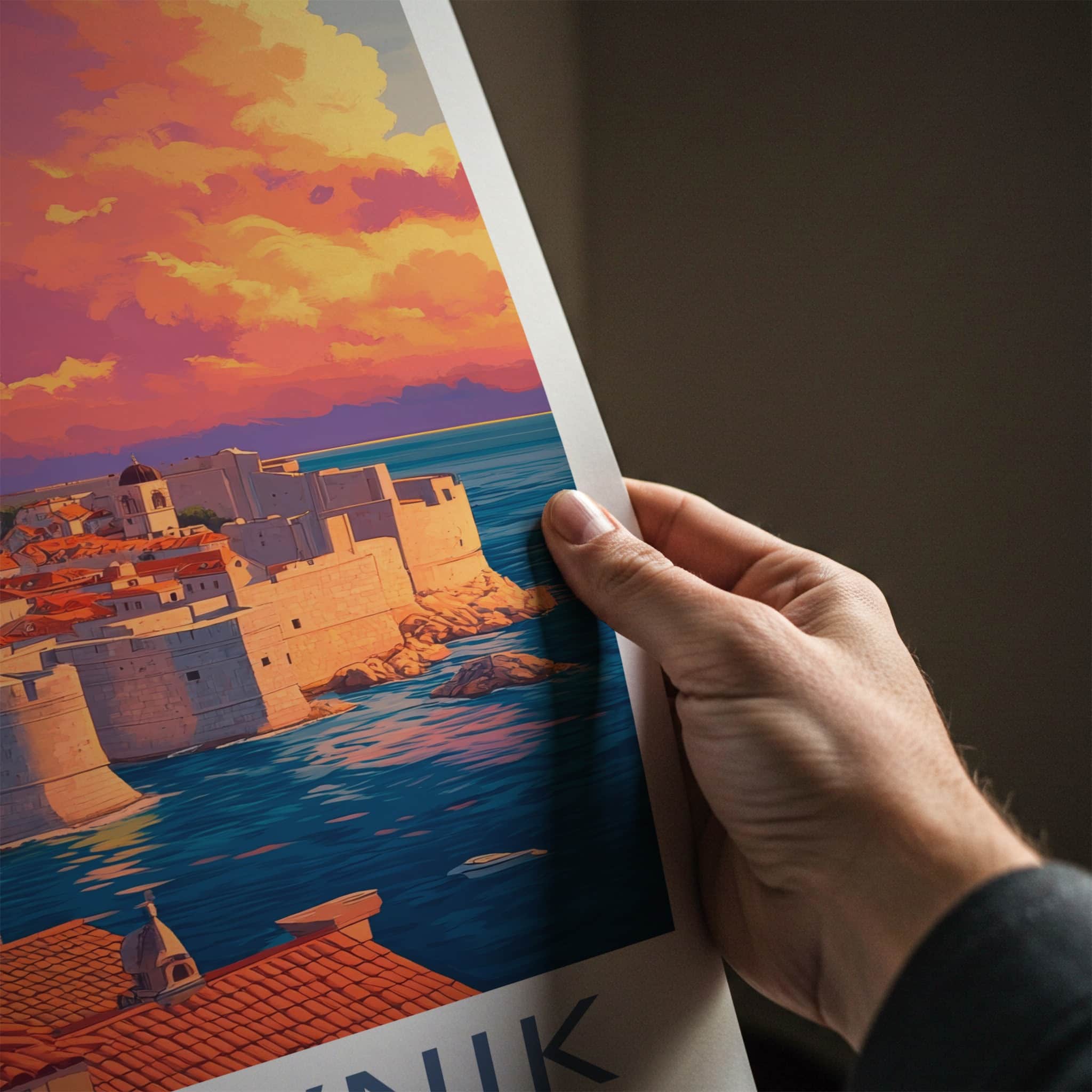 Dubrovnik Poster - Croatia Travel Art - Vibrant Sunset Seascape Home Decor