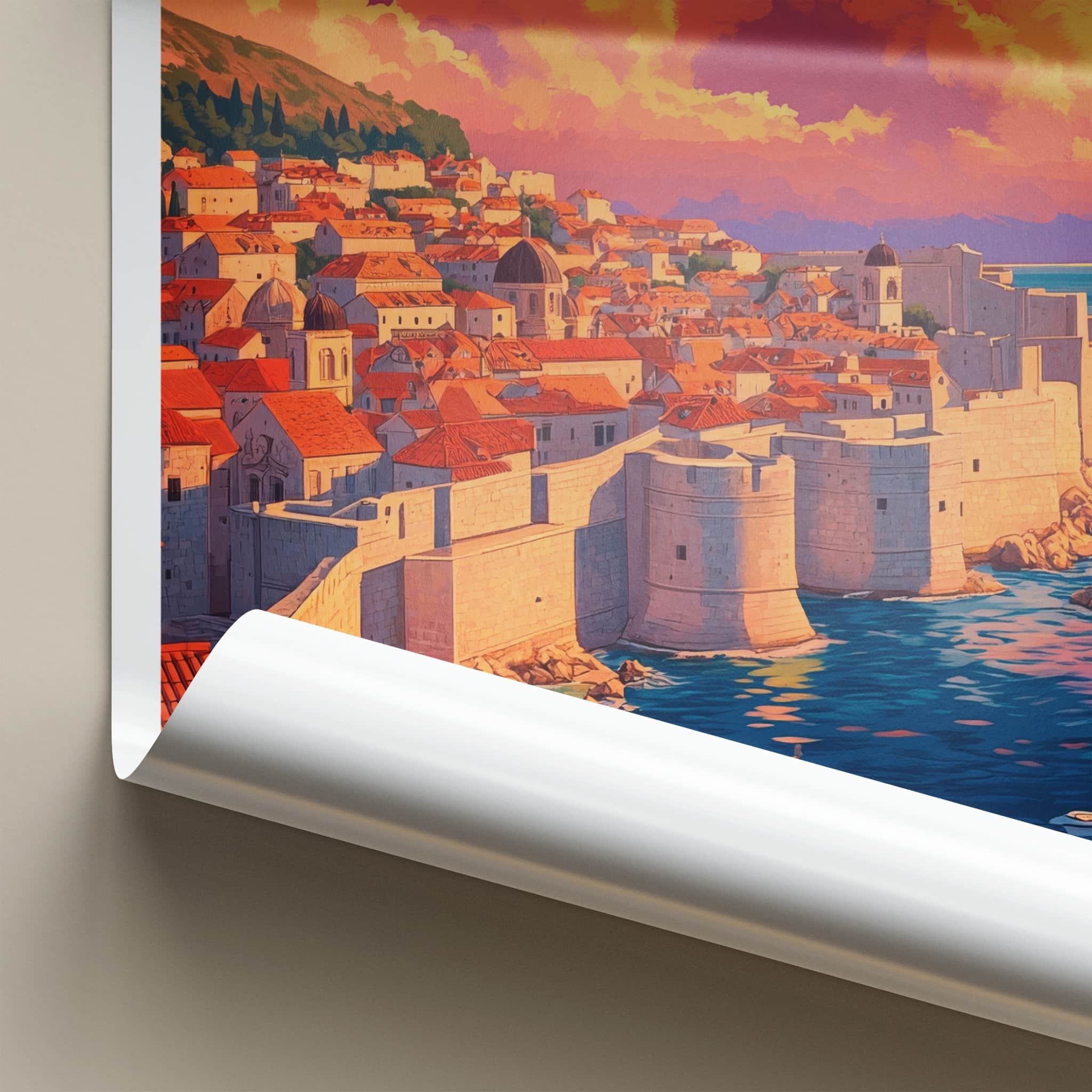 Dubrovnik Poster - Croatia Travel Art - Vibrant Sunset Seascape Home Decor