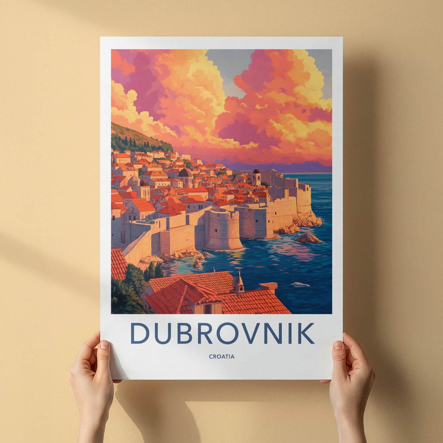 Dubrovnik Poster - Croatia Travel Art - Vibrant Sunset Seascape Home Decor