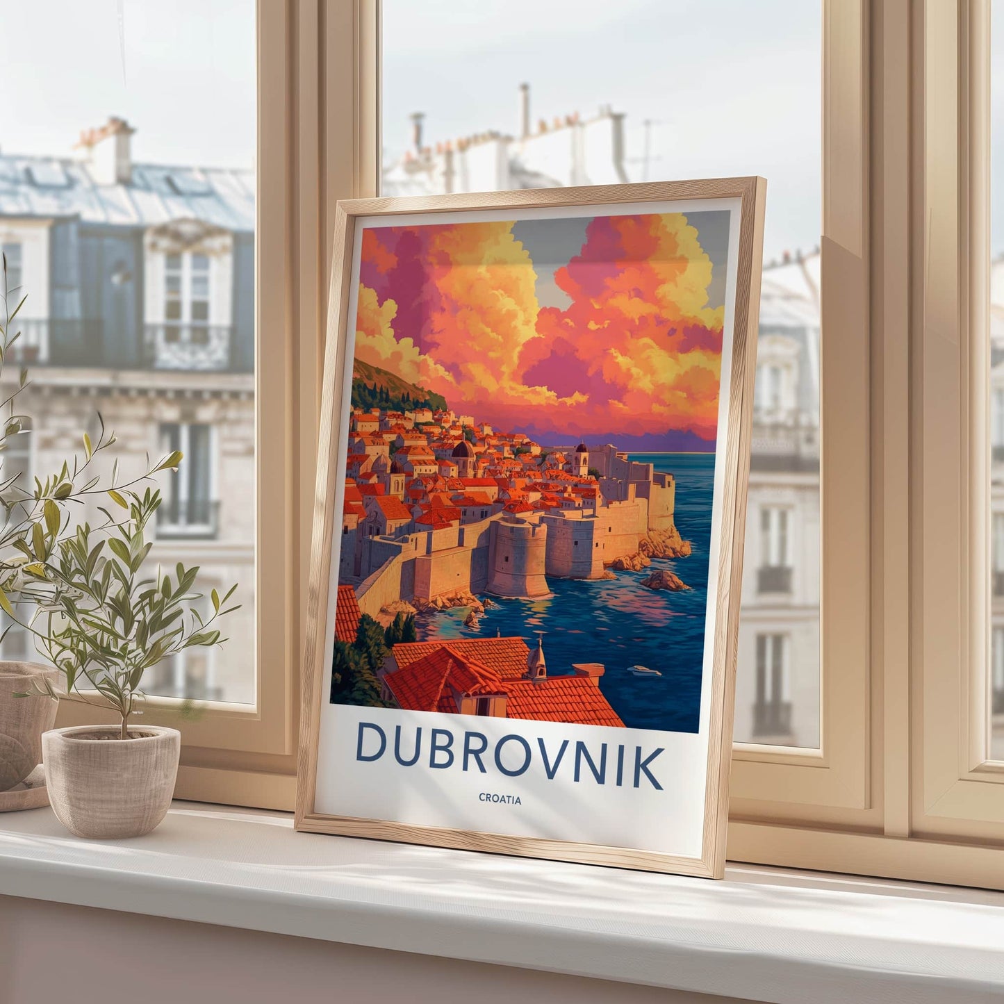 Dubrovnik Poster - Croatia Travel Art - Vibrant Sunset Seascape Home Decor