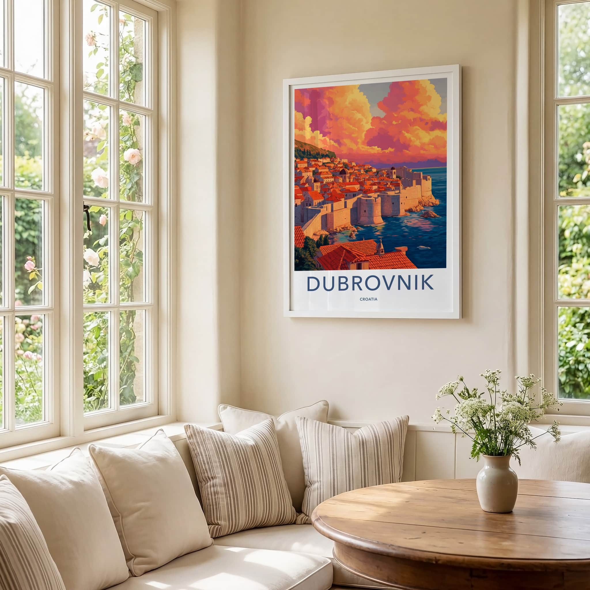Dubrovnik Poster - Croatia Travel Art - Vibrant Sunset Seascape Home Decor