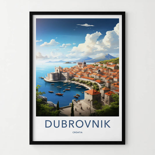 Dubrovnik Poster - Croatia Travel Art - Walled City Harbor Home Decor