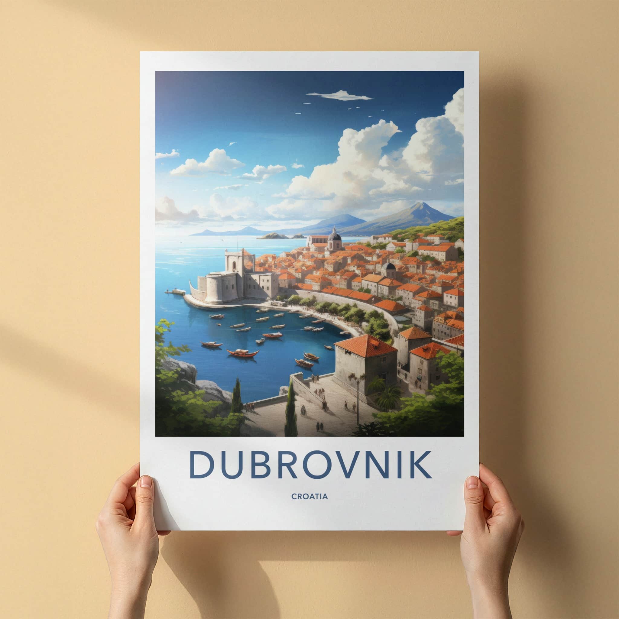 Dubrovnik Poster - Croatia Travel Art - Walled City Harbor Home Decor