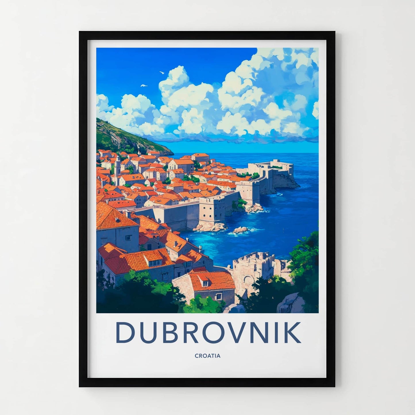 Dubrovnik Poster - Croatia Travel Print - Historic Coastal City Lounge Decor