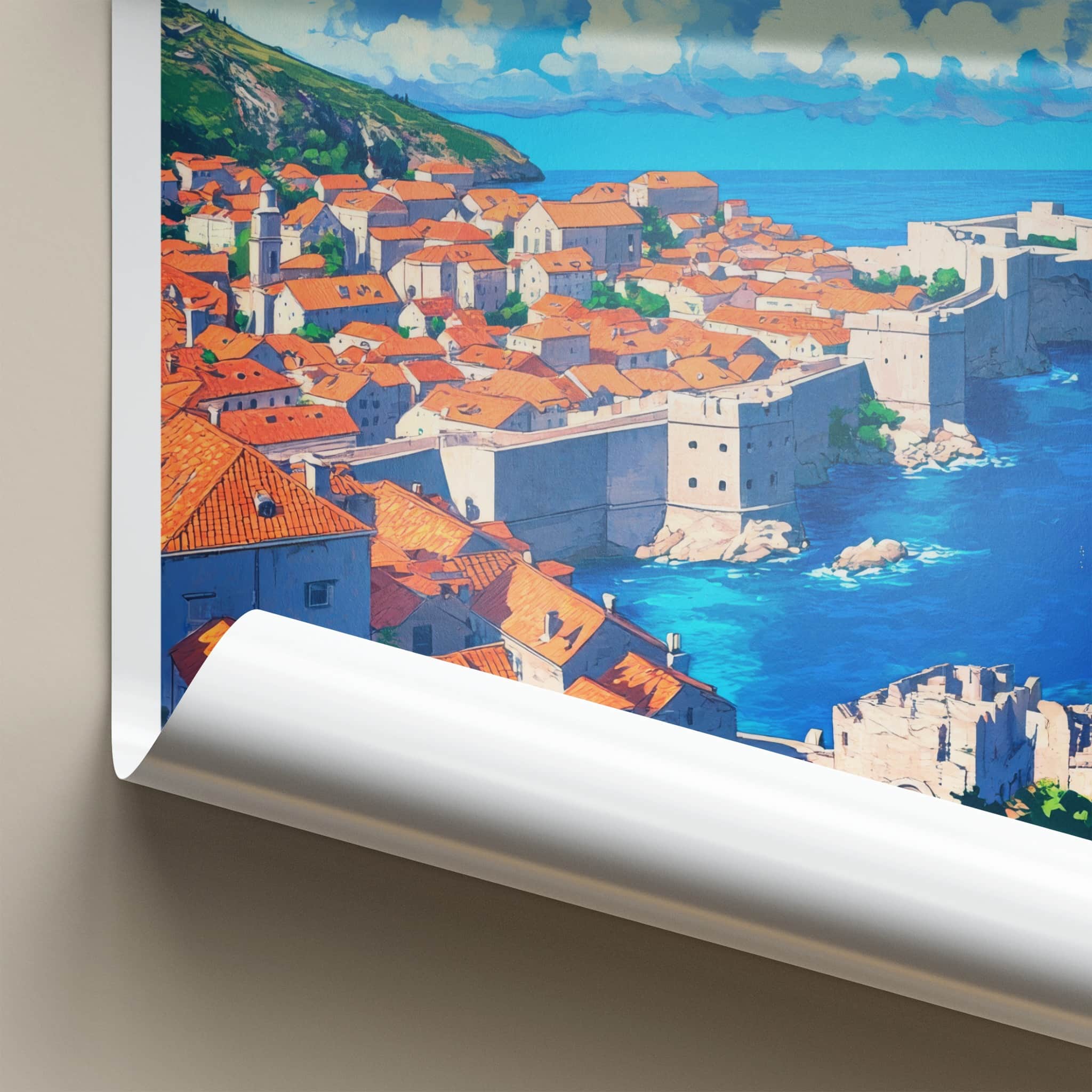 Dubrovnik Poster - Croatia Travel Print - Historic Coastal City Lounge Decor