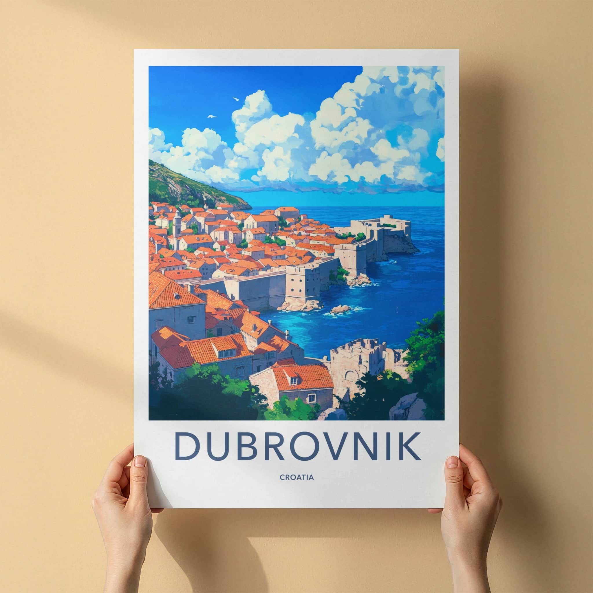 Dubrovnik Poster - Croatia Travel Print - Historic Coastal City Lounge Decor