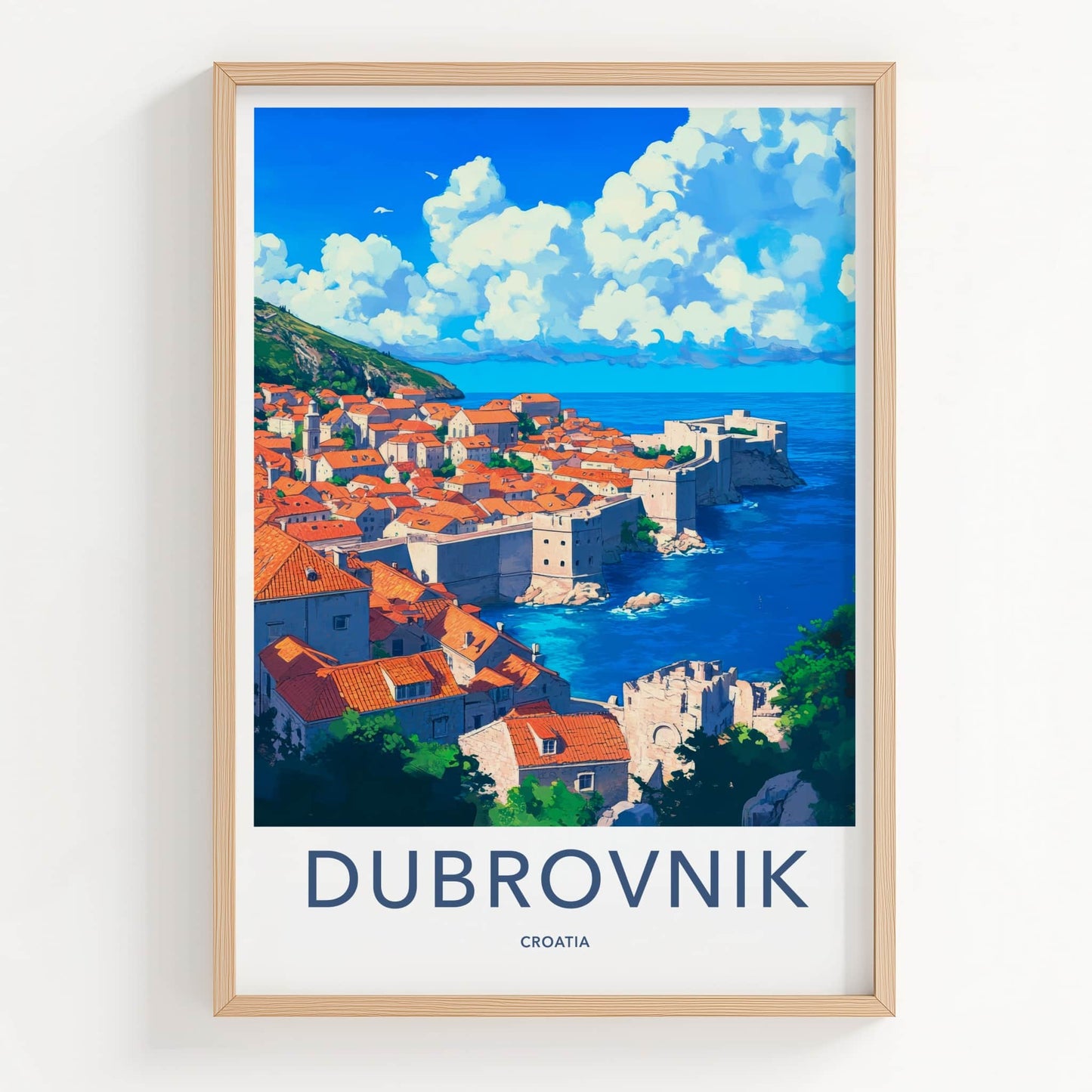 Dubrovnik Poster - Croatia Travel Print - Historic Coastal City Lounge Decor