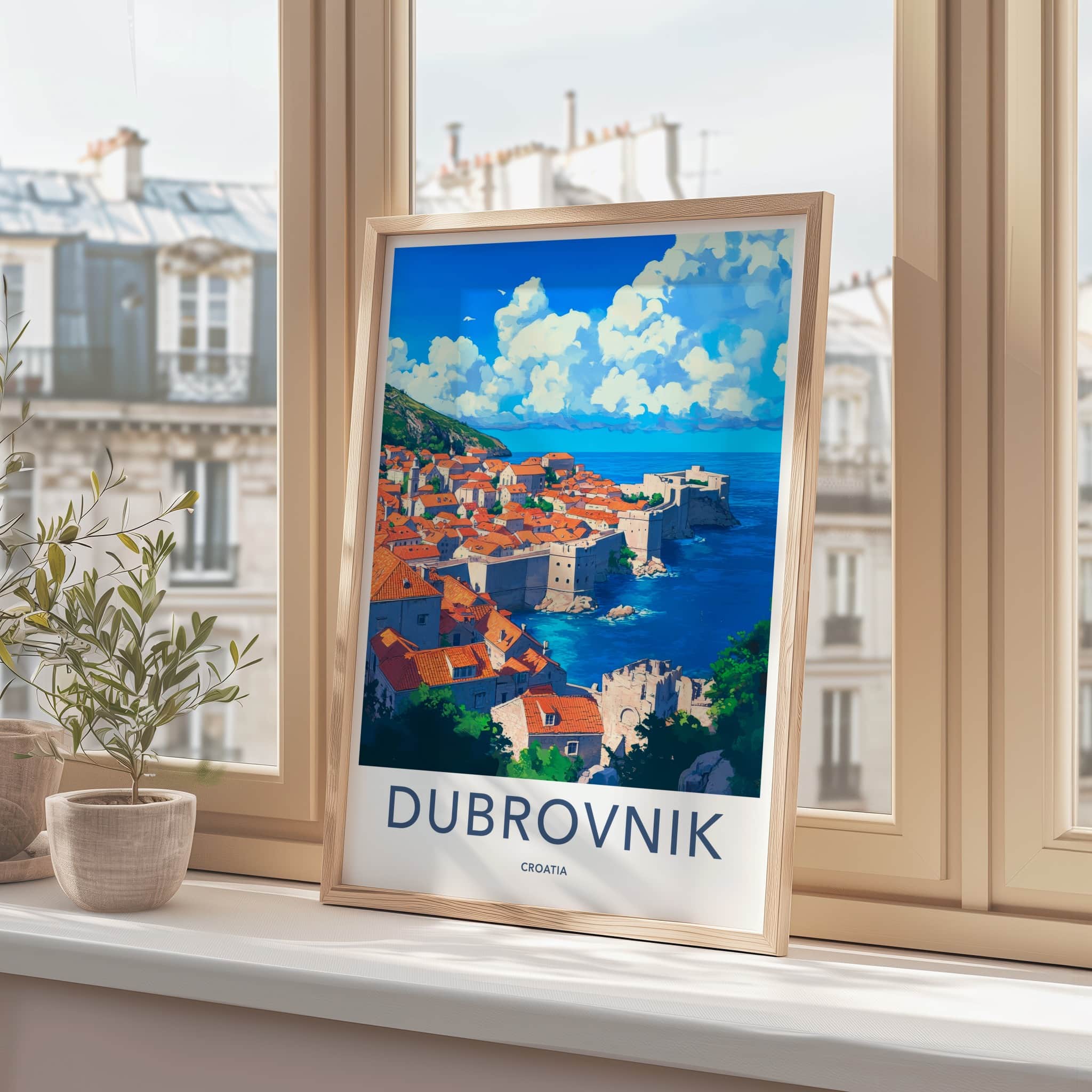 Dubrovnik Poster - Croatia Travel Print - Historic Coastal City Lounge Decor