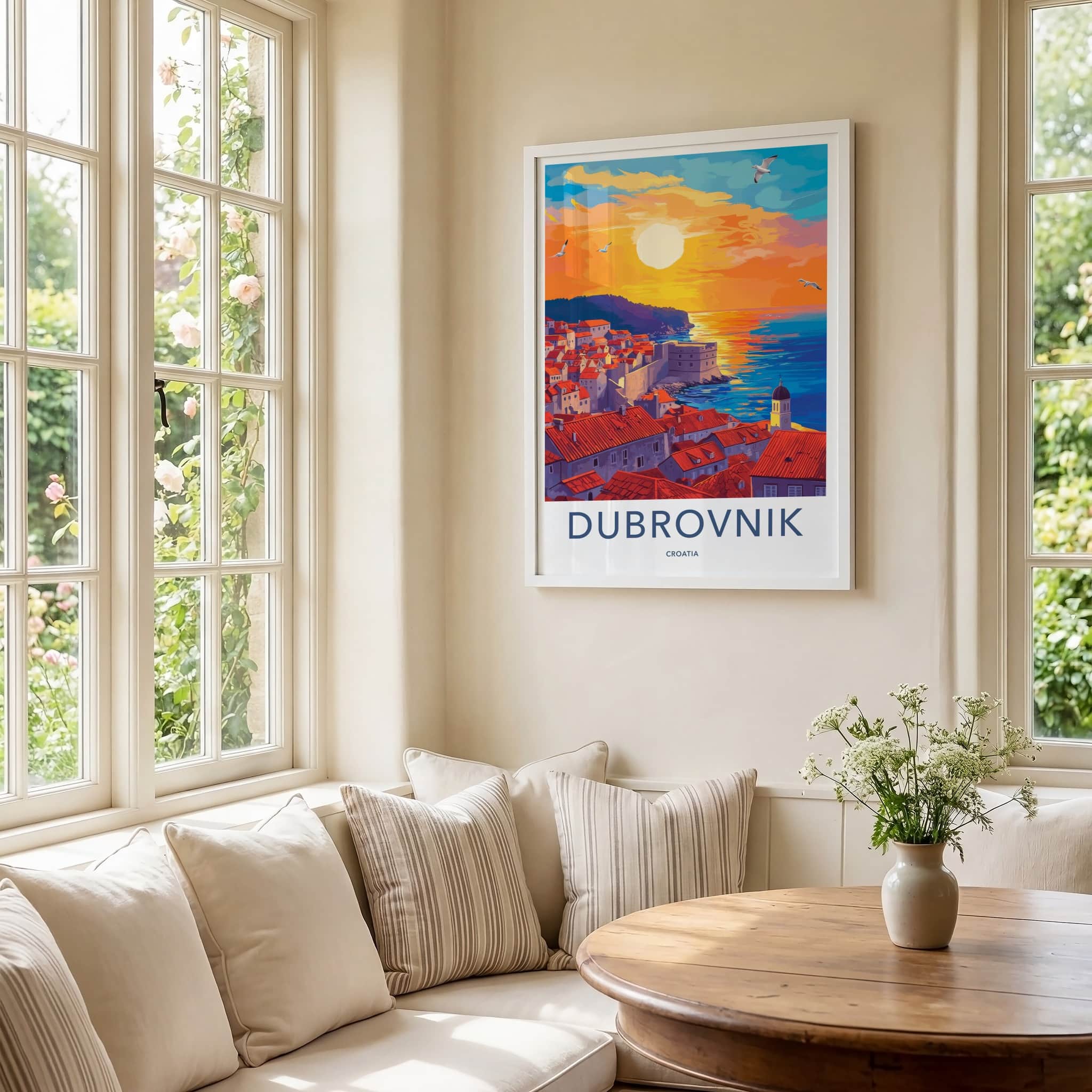 Dubrovnik Poster - Croatia Wall Art - Rooftops Orange Sunset Home Decor