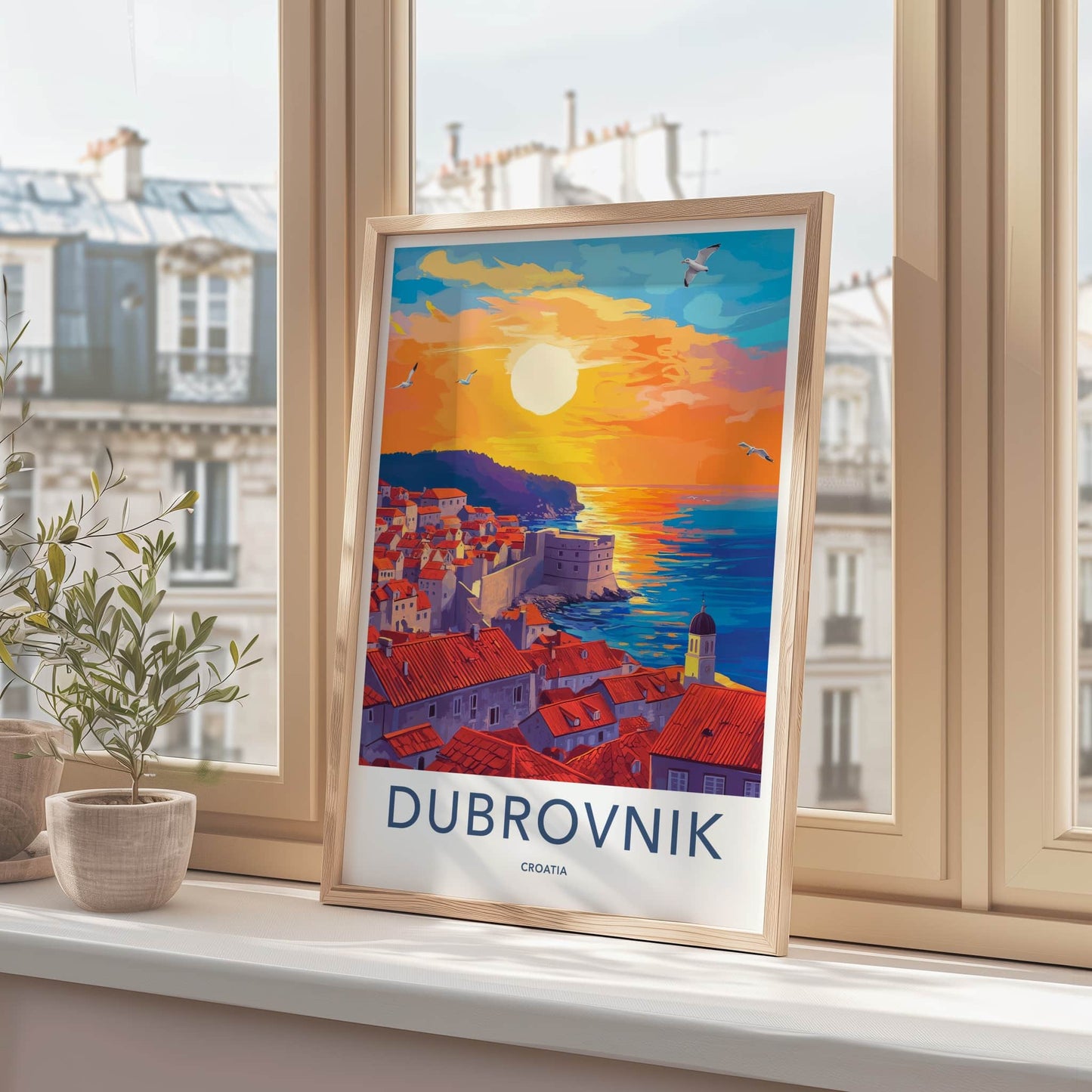 Dubrovnik Poster - Croatia Wall Art - Rooftops Orange Sunset Home Decor