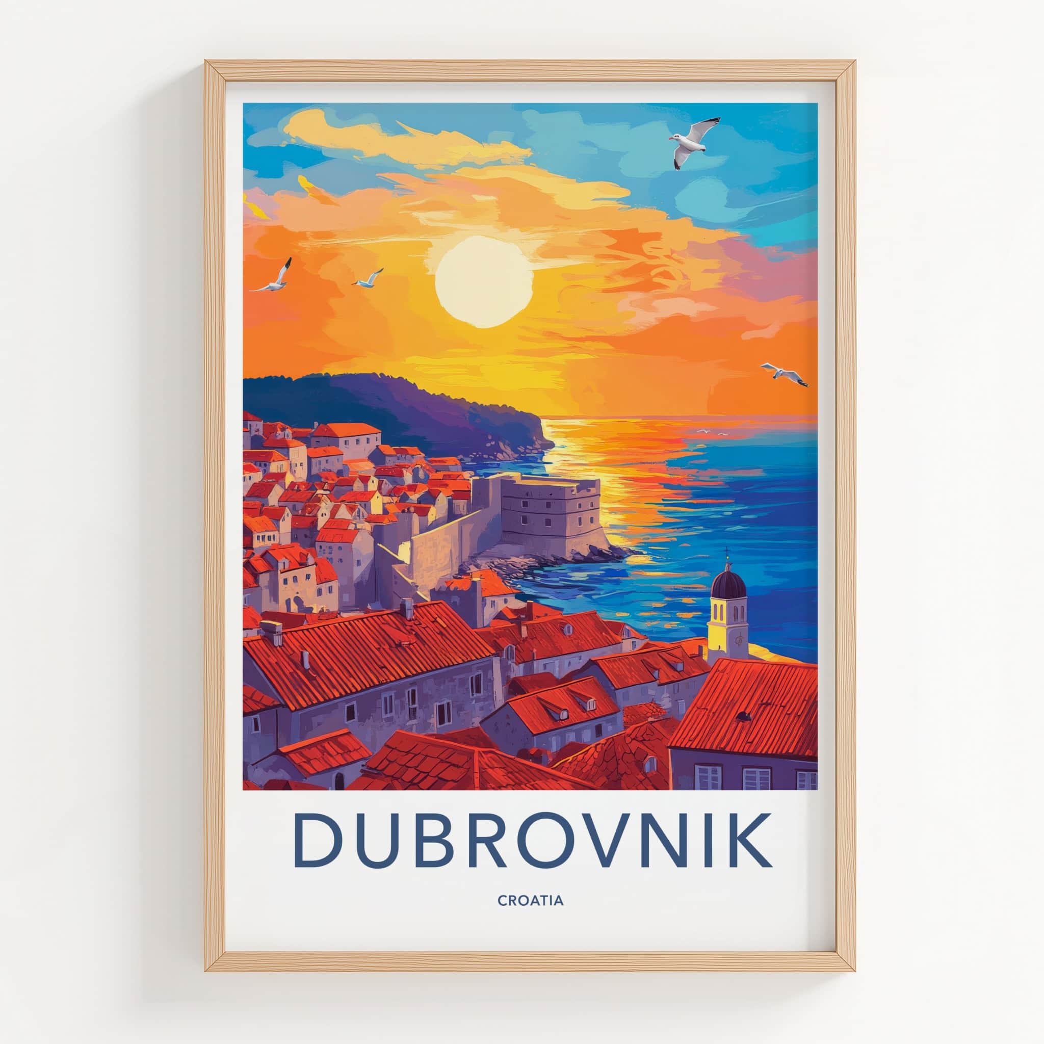 Dubrovnik Poster - Croatia Wall Art - Rooftops Orange Sunset Home Decor
