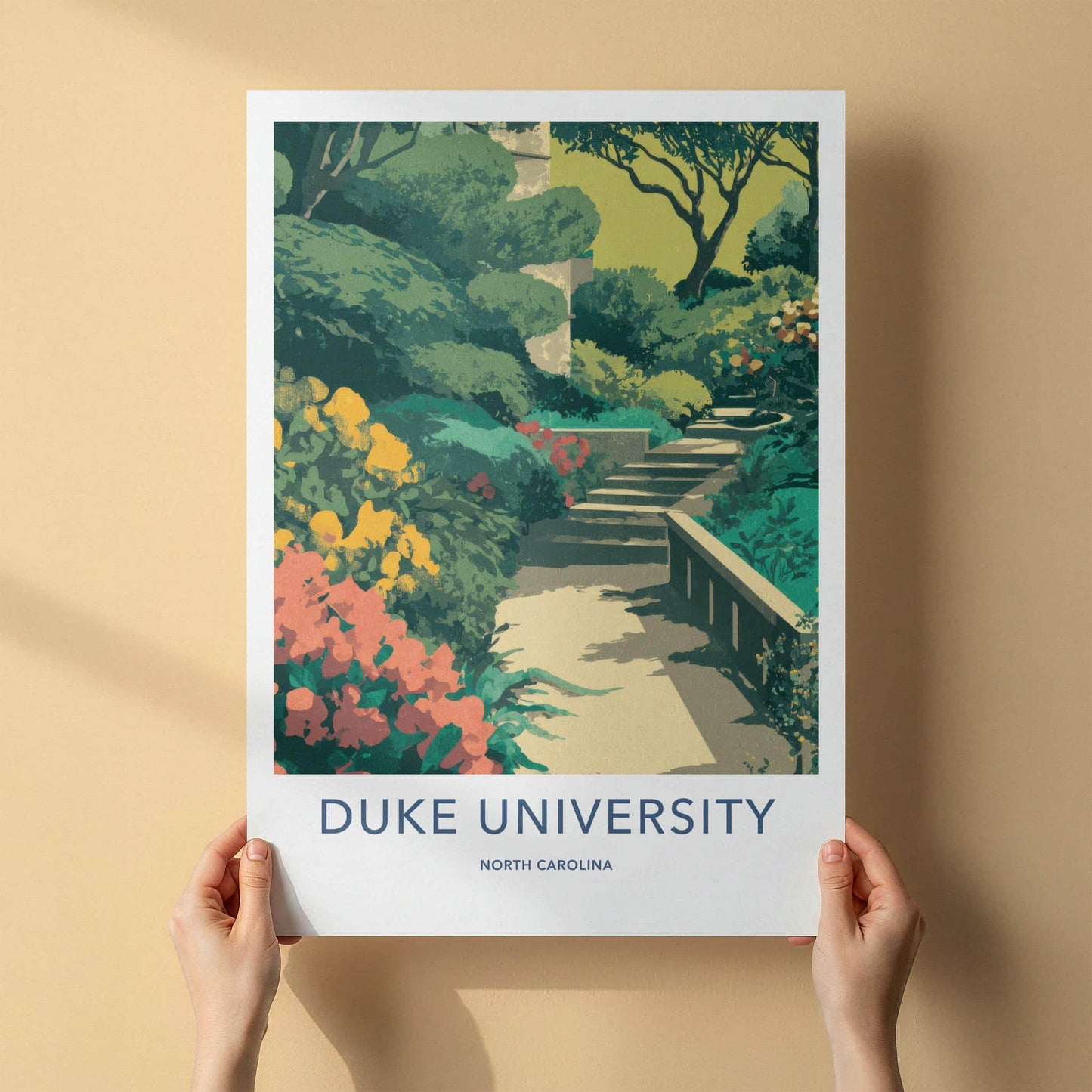 Duke University Poster - North Carolina Scenic Art - Lush Garden Steps Wall Decor