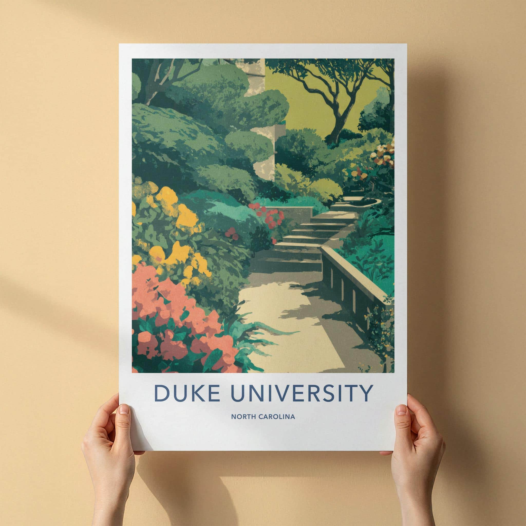 Duke University Poster - North Carolina Scenic Art - Lush Garden Steps Wall Decor