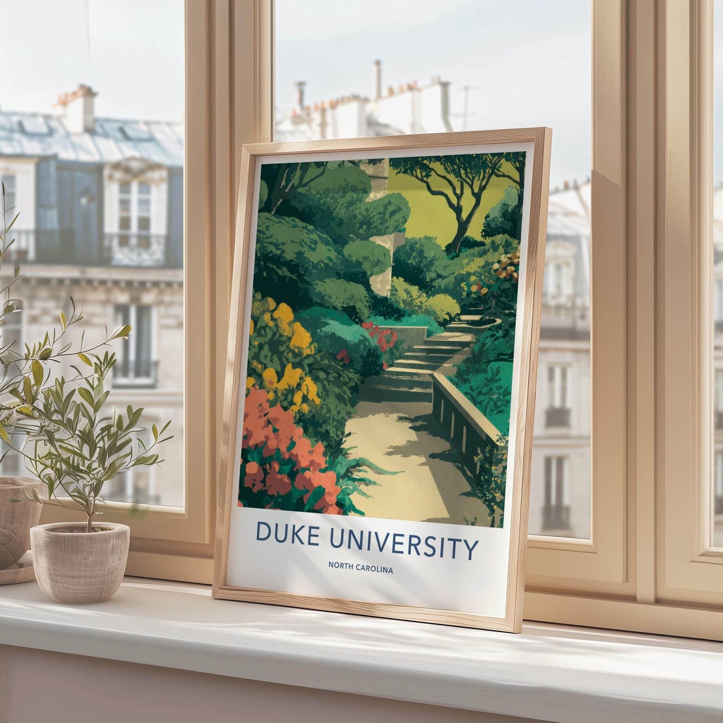 Duke University Poster - North Carolina Scenic Art - Lush Garden Steps Wall Decor