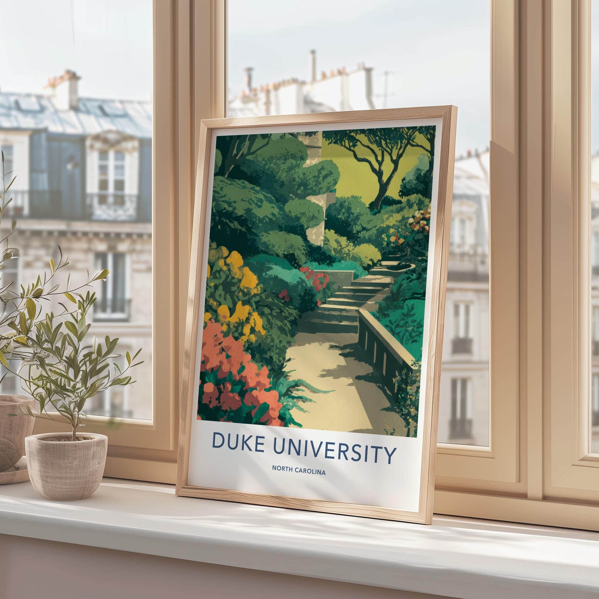 Duke University Poster - North Carolina Scenic Art - Lush Garden Steps Wall Decor