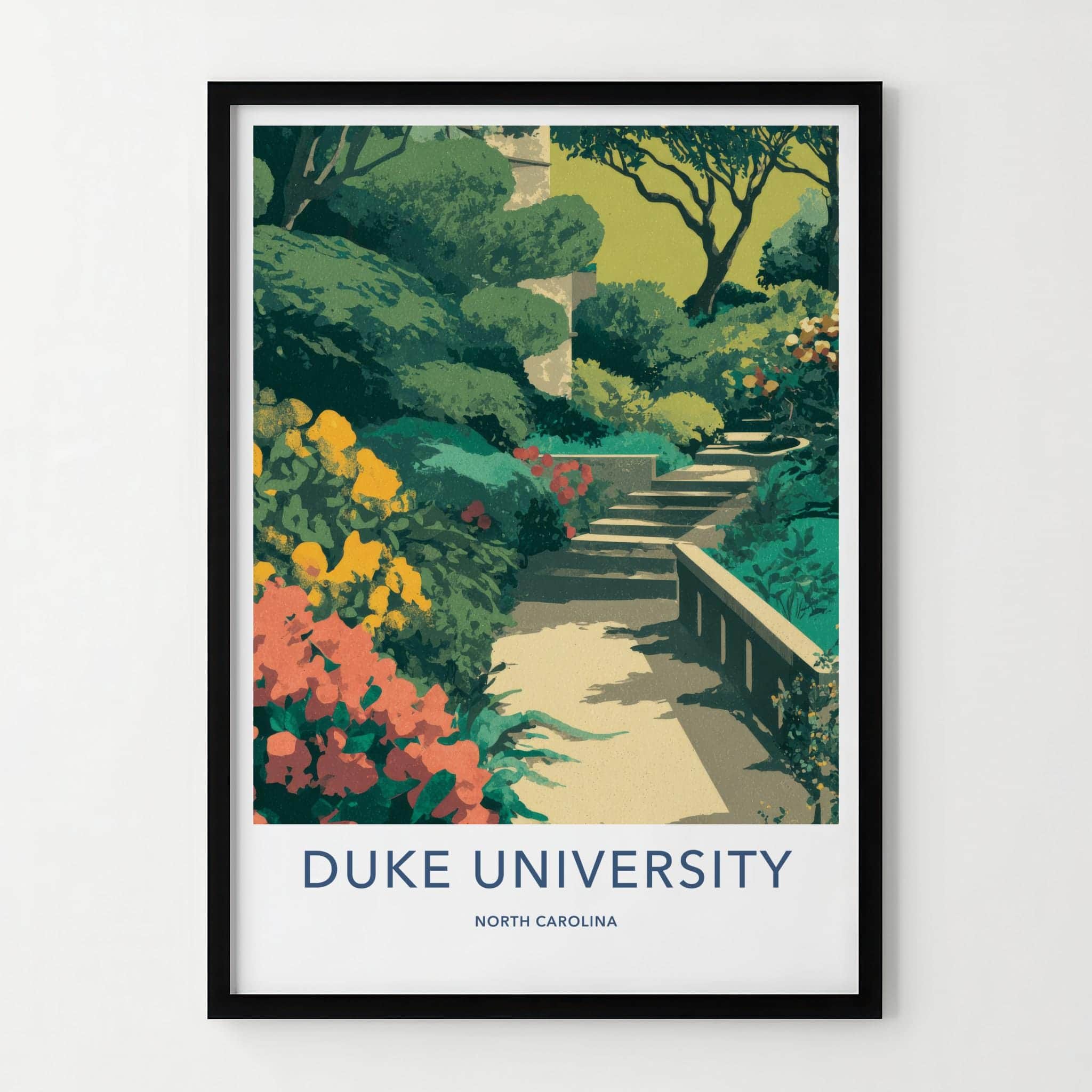 Duke University Poster - North Carolina Scenic Art - Lush Garden Steps Wall Decor