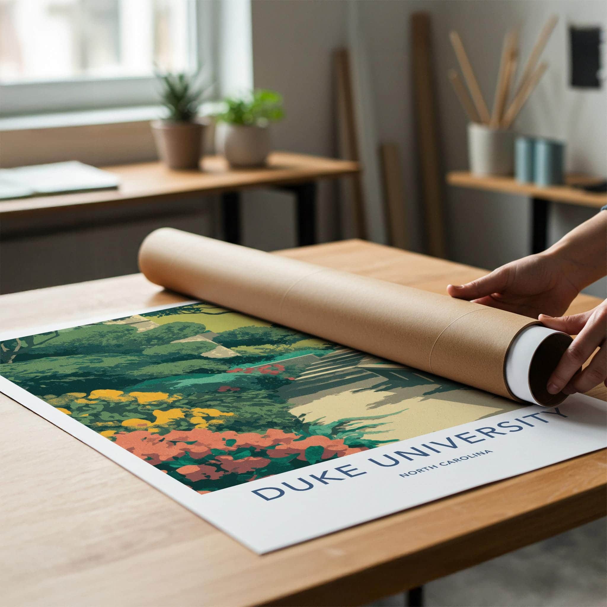 Duke University Poster - North Carolina Scenic Art - Lush Garden Steps Wall Decor