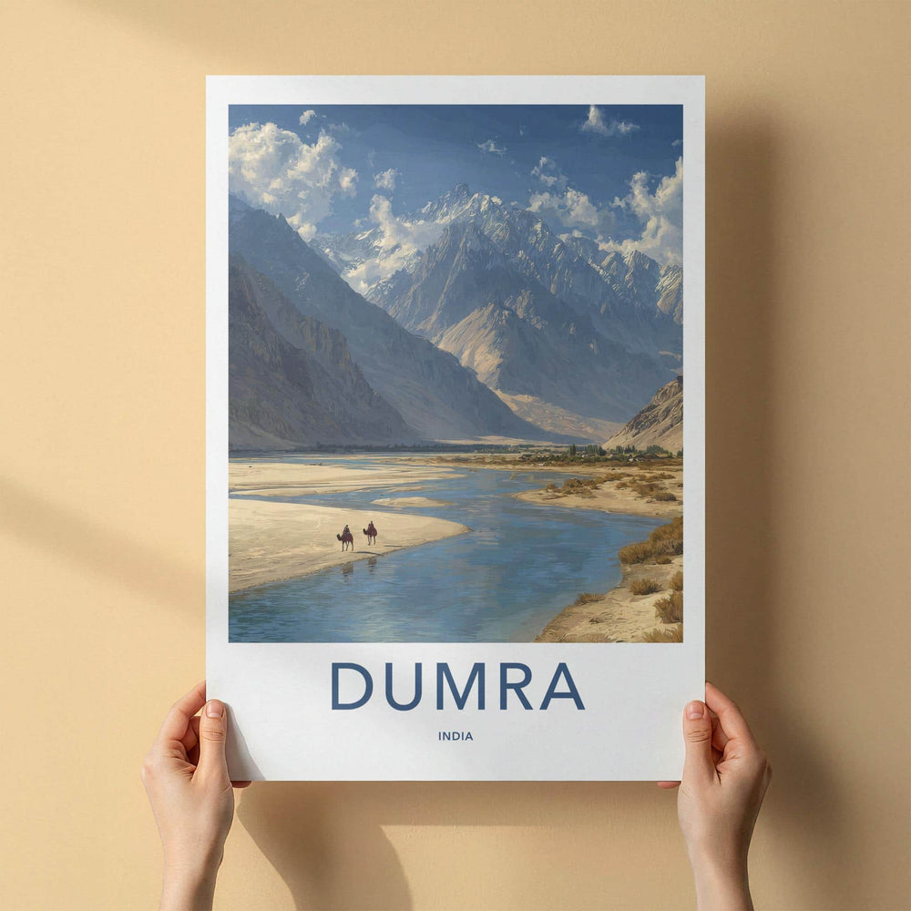 Dumra Poster - India Travel Art - Ladakh River Camels Wall Decor