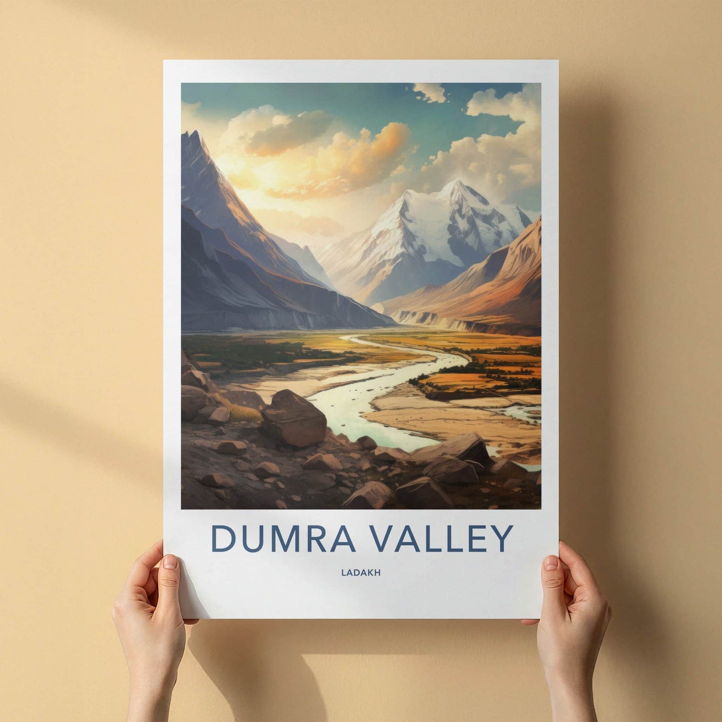 Dumra Valley Poster - India Travel Art - Ladakh Golden Valley Peaks Home Decor
