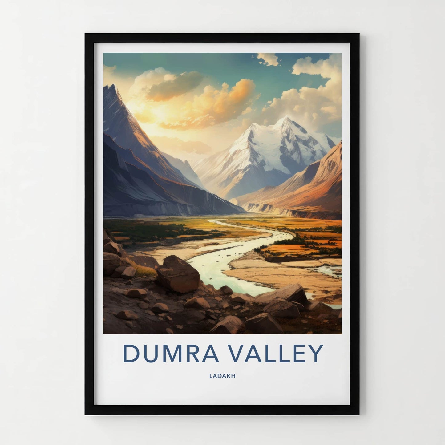 Dumra Valley Poster - India Travel Art - Ladakh Golden Valley Peaks Home Decor