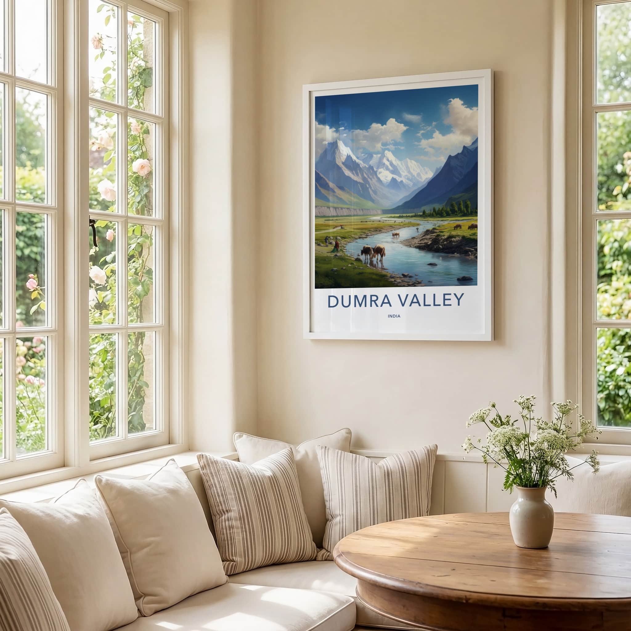 Dumra Valley Poster - India Travel Art - Ladakh Snow Covered Mountains Home Decor