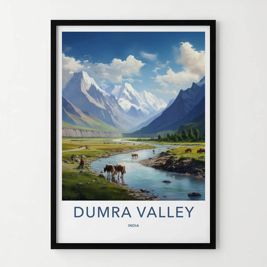 Dumra Valley Poster - India Travel Art - Ladakh Snow Covered Mountains Home Decor