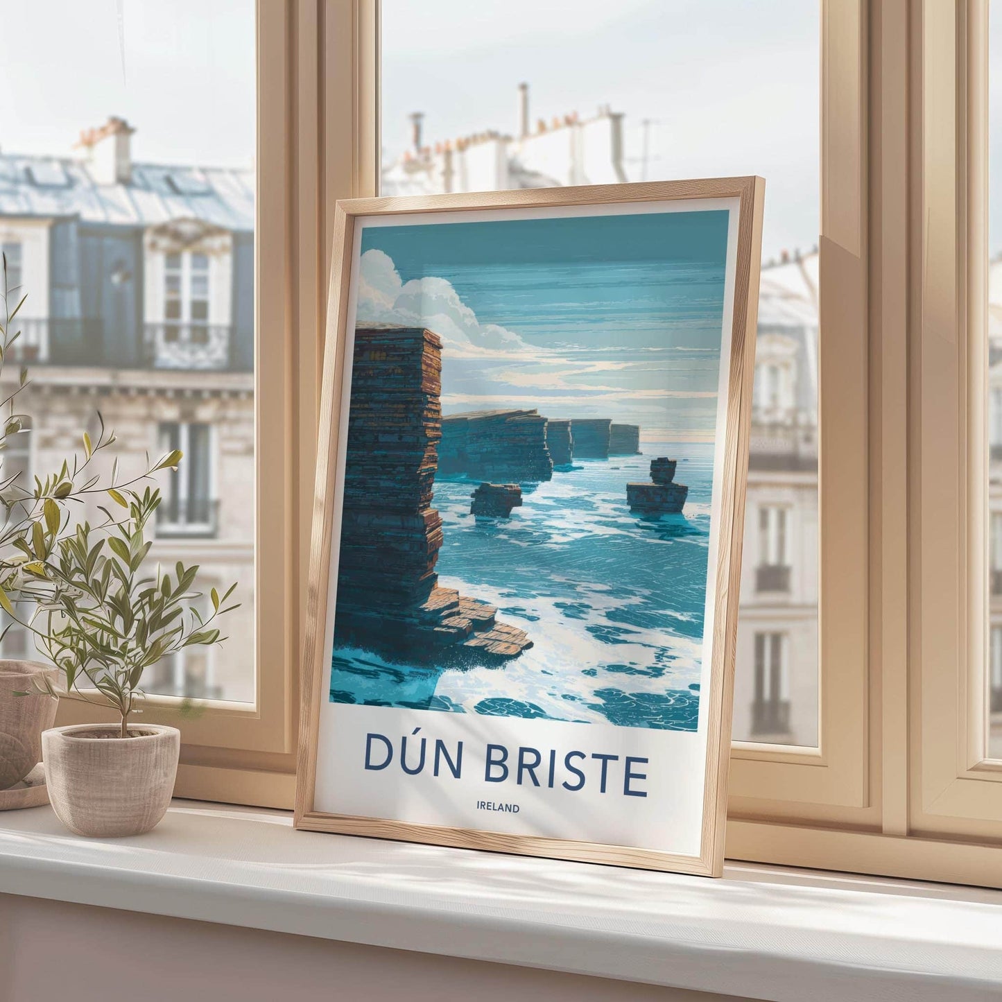 Dun Briste Poster - Ireland Scenic Art - Rugged Ocean Cliffs Home Decor