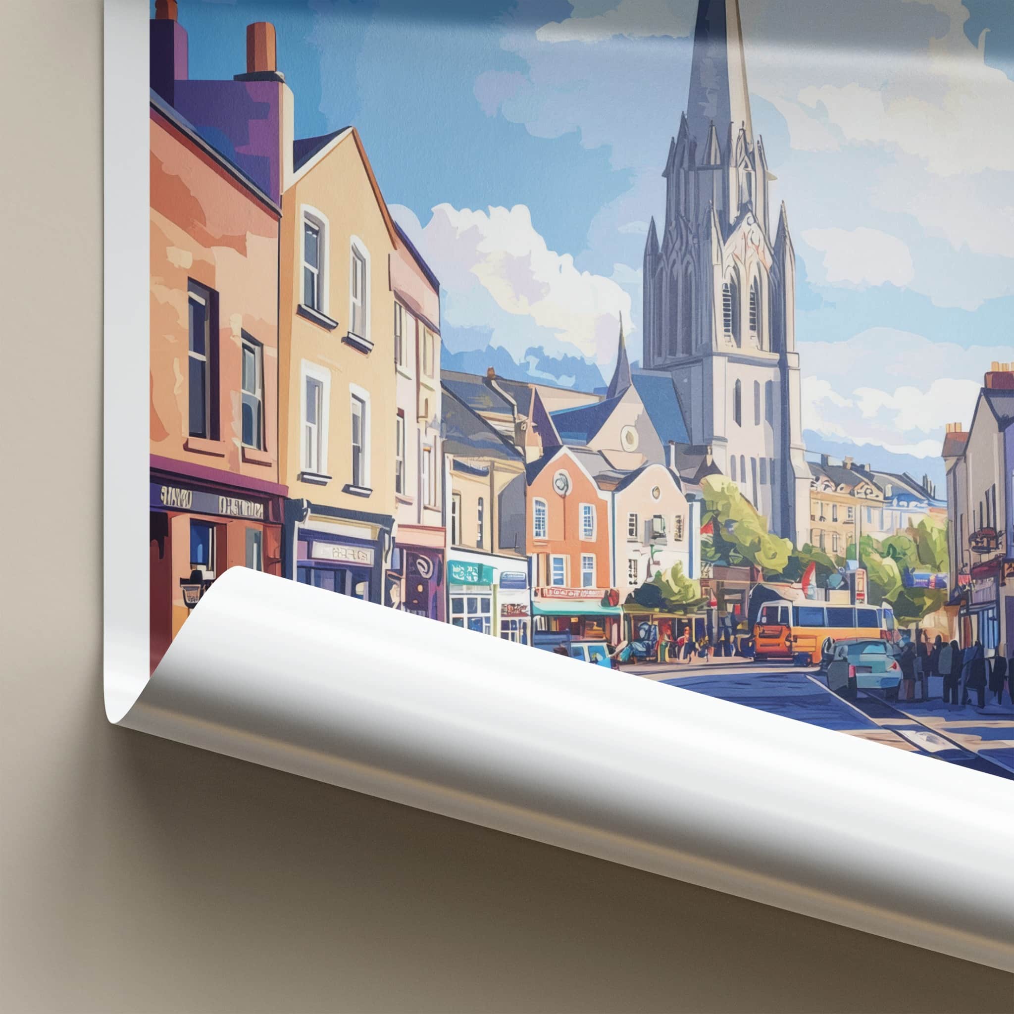Dundalk Poster - Ireland Travel Art - Church Spire Street Home Decor