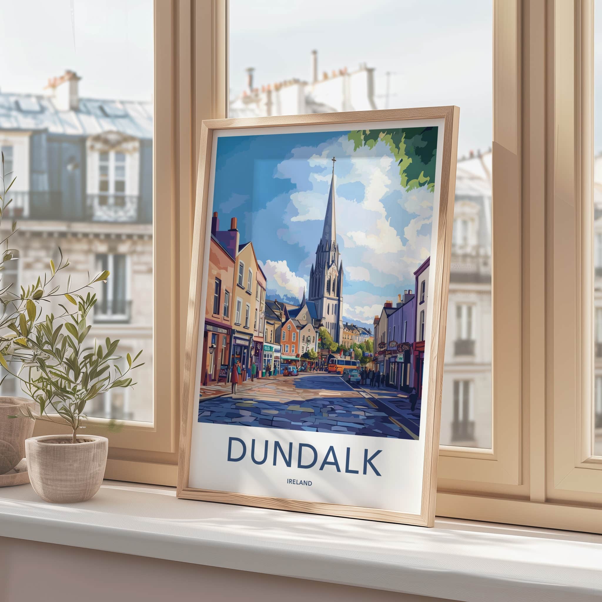 Dundalk Poster - Ireland Travel Art - Church Spire Street Home Decor