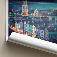 Dundalk Poster - Ireland Travel Art - Moonlit Town Spire Home Decor